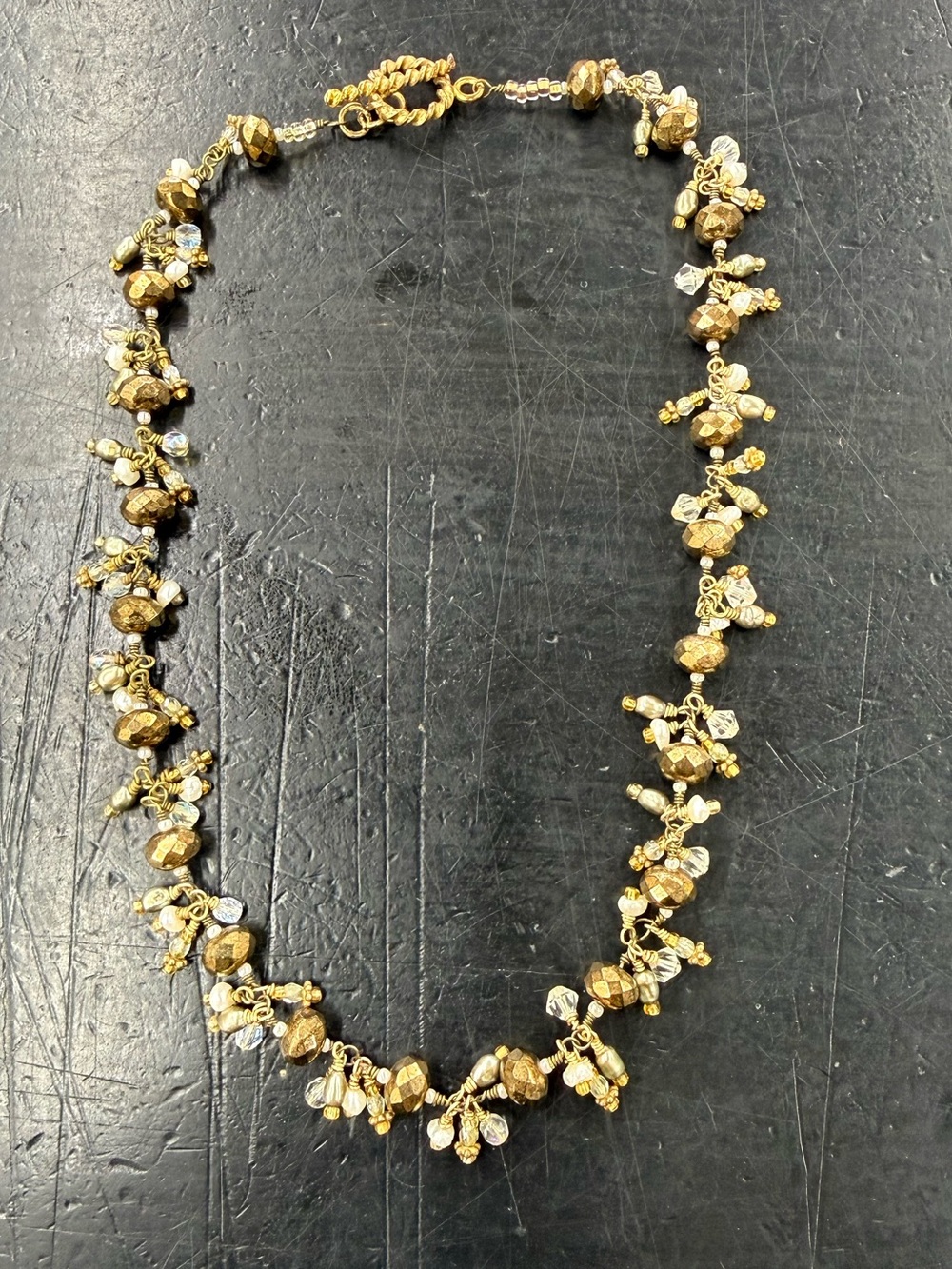 Vintage Gold Beaded Cluster Necklace - Elegant Women's Jewelry